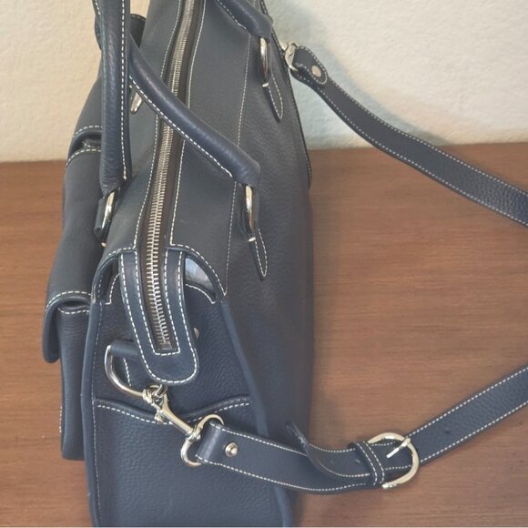 Dooney & Bourke Navy All-Weather Pebbled Leather Satchel With Adjustable Strap - Picture 8 of 13